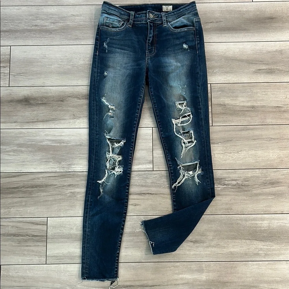 Bridge By Gly mid rise skinny jeans distressed size 28